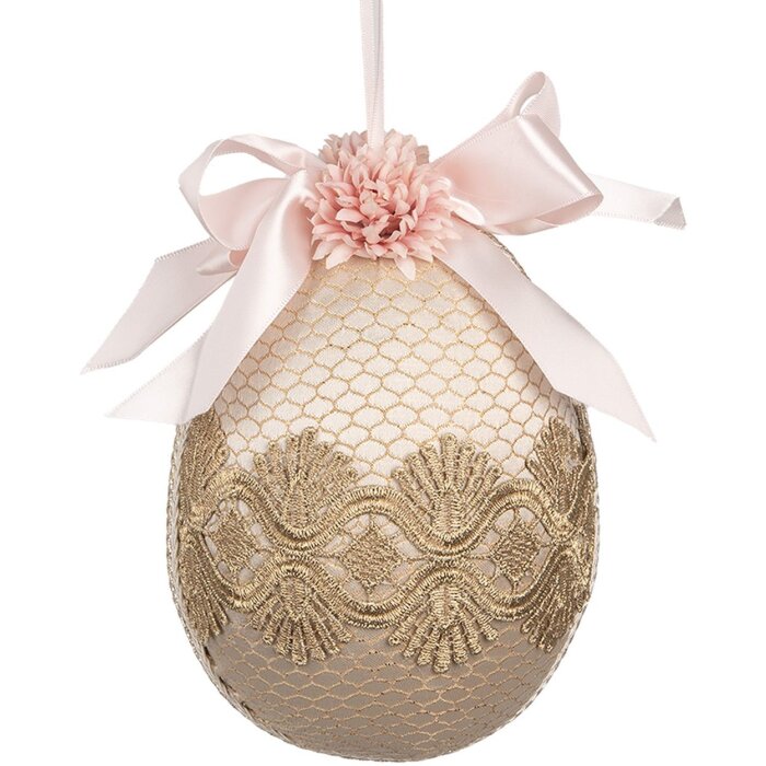 Clayre & Eef 65918 Décoration Oeuf suspendu Beige Ø 11x14 cm Textile Plastique