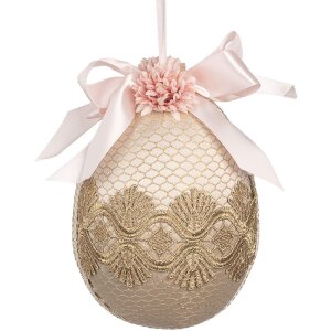 Clayre & Eef 65918 Décoration Oeuf suspendu Beige Ø 11x14 cm Textile Plastique