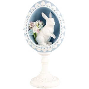 Clayre & Eef 6PR5146 Décoration Oeuf bleu blanc 11x9x21 cm Style rétro vintage