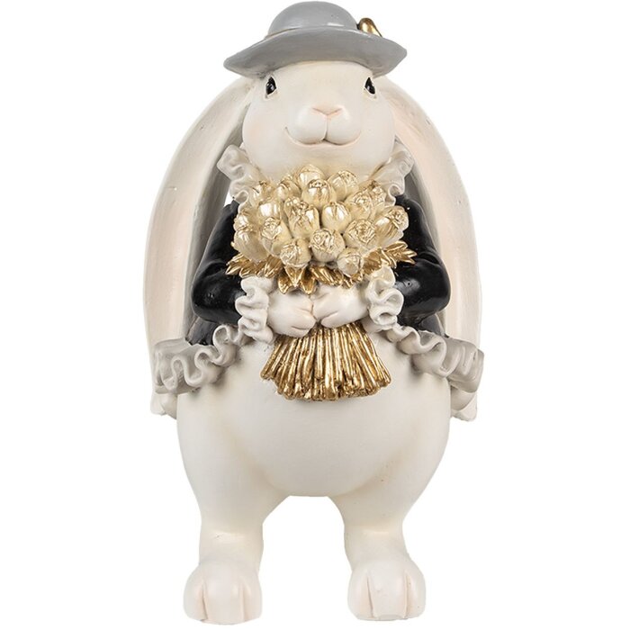 Clayre & Eef 6PR5150 Décoration Lapin blanc noir or 14x13x22 cm