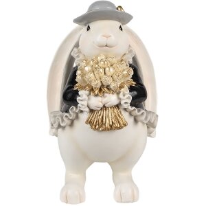 Clayre & Eef 6PR5150 Décoration Lapin blanc noir or 14x13x22 cm