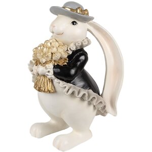 Clayre & Eef 6PR5150 Décoration Lapin blanc noir or 14x13x22 cm