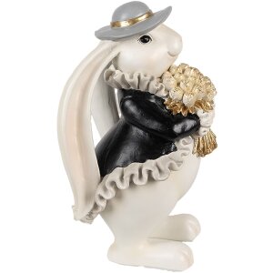 Clayre & Eef 6PR5150 Décoration Lapin blanc noir or 14x13x22 cm