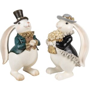 Clayre & Eef 6PR5150 Décoration Lapin blanc noir or 14x13x22 cm
