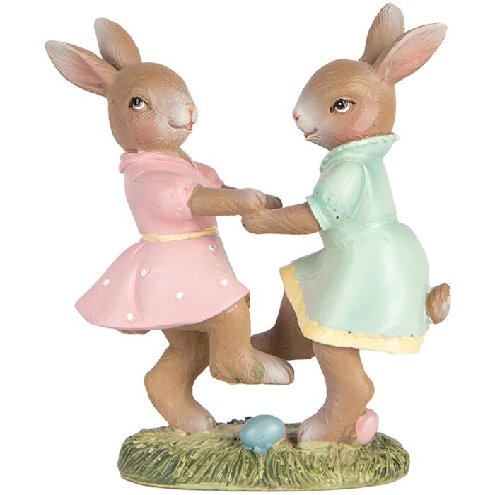 Clayre & Eef 6PR5437 Décoration Lapin 8x3x8 cm Beige Rose Vert Menthe