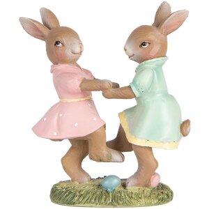 Clayre & Eef 6PR5437 Décoration Lapin 8x3x8 cm Beige Rose Vert Menthe