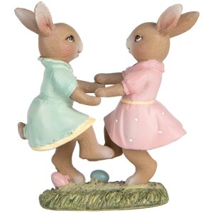 Clayre & Eef 6PR5437 Décoration Lapin 8x3x8 cm Beige Rose Vert Menthe