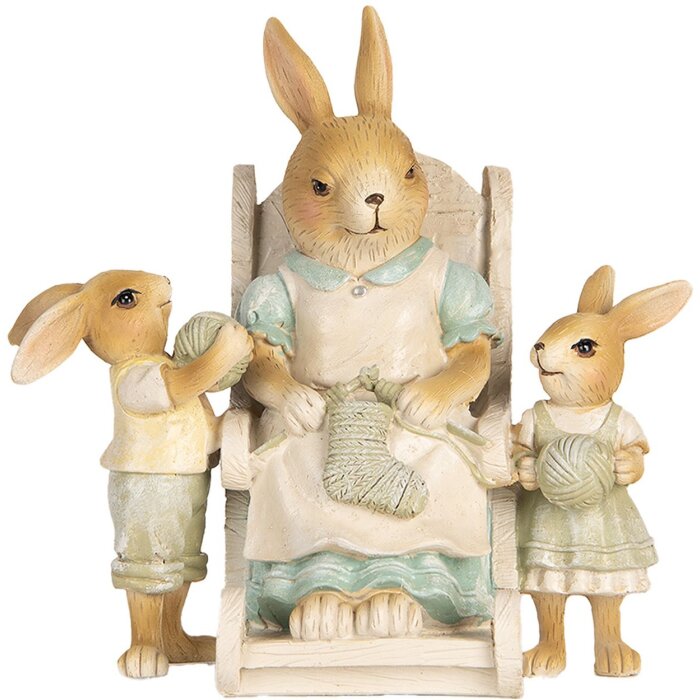 Clayre & Eef 6PR5451 Décoration Lapin Beige Vert 18x11x17 cm Polyrésine