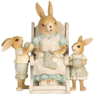 Clayre & Eef 6PR5451 Décoration Lapin Beige Vert 18x11x17 cm Polyrésine
