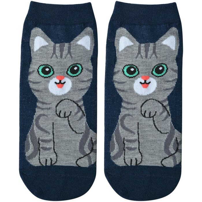 Juleeze Chaussettes Motif Chat Bleu Foncé Gris Taille 3641