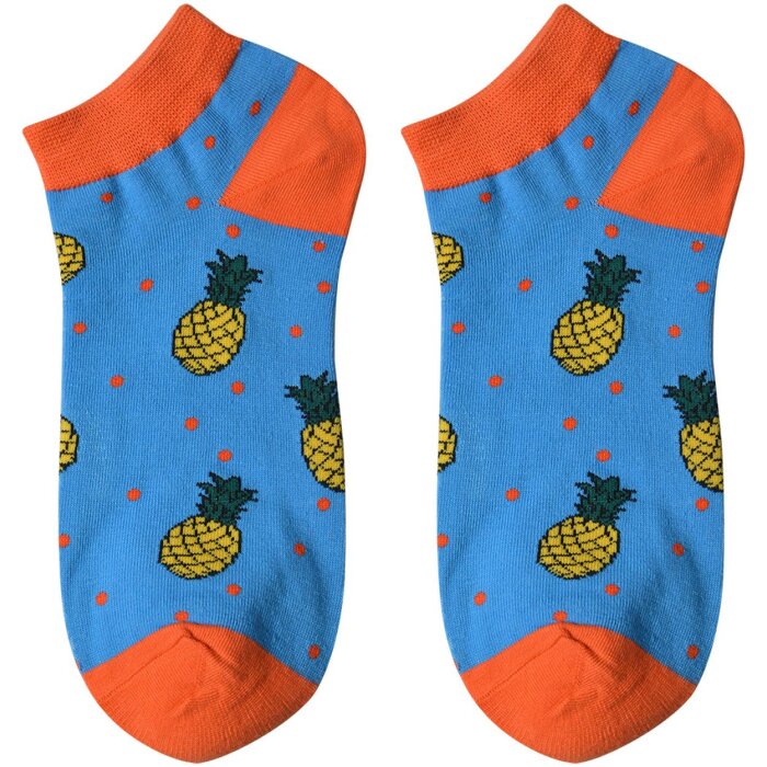 Juleeze JZSSK0017 Chaussettes Sneaker Bleu Orange Motif Ananas Taille 36-41
