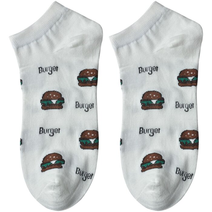 Juleeze JZSSK0019 Chaussettes Sneaker Motif Burger Blanc Taille 36-41