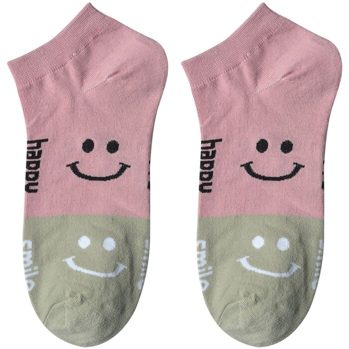 Juleeze JZSSK0020 Chaussettes Rose Gris Motif Smiley Taille 3641