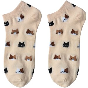 Juleeze Chaussettes Femme Motif Chat Beige Marron Taille...