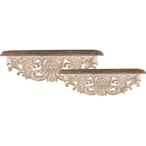 Clayre & Eef 5H0713 Étagère murale, lot de 2, style antique, blanc 70x18x22cm 60x14x19cm