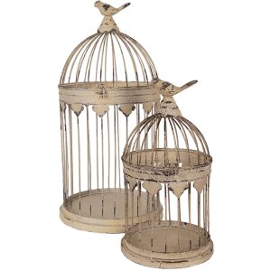 Clayre & Eef 5Y1283 Ensemble cage à oiseaux Style ancien brun Ø32x60/Ø23x40 cm