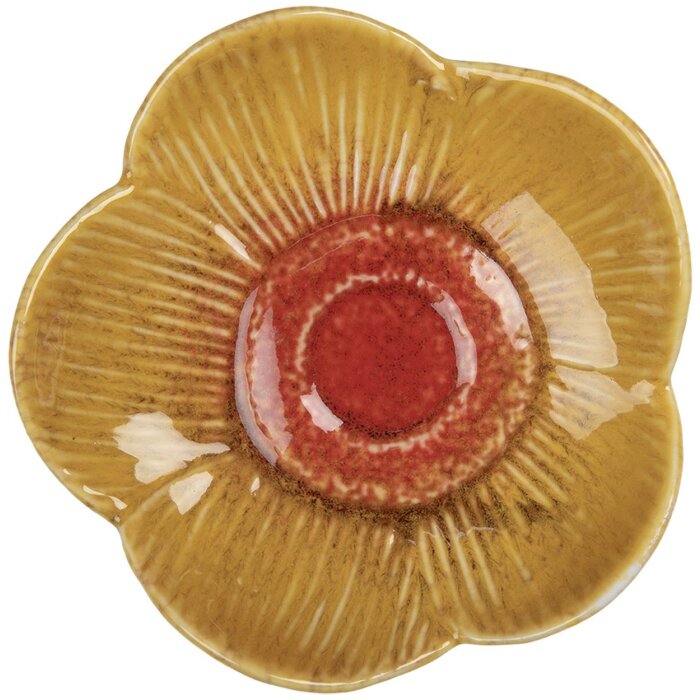 Clayre & Eef Bol Fleur Jaune-Rouge Ø14x3cm Céramique Décoration Snacks