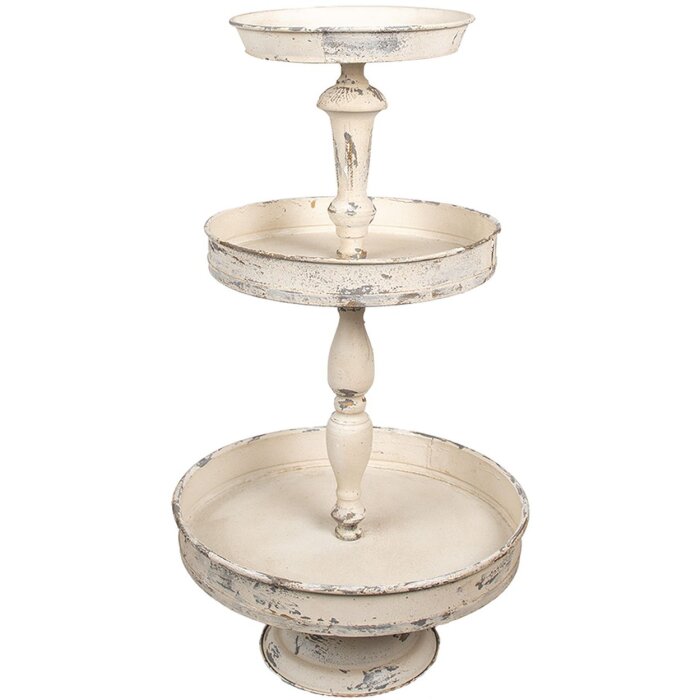 Etagère en fer vintage beige Ø42x75 cm style ancien à trois niveaux