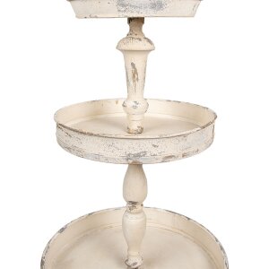 Etagère en fer vintage beige Ø42x75 cm style ancien à trois niveaux