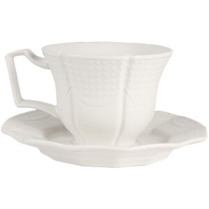 Tasse à café Clayre & Eef avec soucoupe Blanc 175 ml Faïence 12x9x6 cm