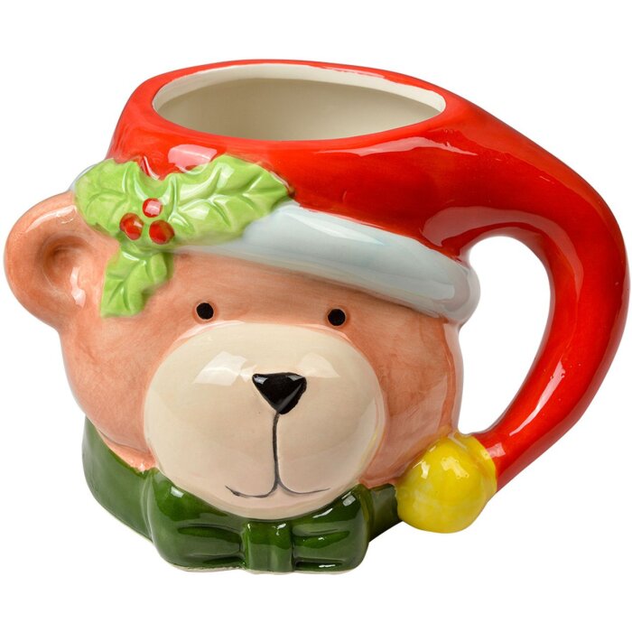 Clayre & Eef 6CEMU0187 Bol Christmas ours en céramique 525 ml Marron Rouge Vert
