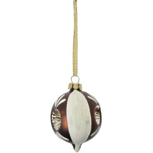 Clayre & Eef Boule de Noël brune blanche Ø 5 cm Hauteur 7 cm Verre style maison de campagne