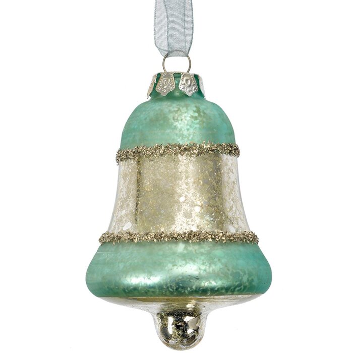 Clayre & Eef 6GL4710BL Pendentif de Noël en verre bleu Ø 5x9 cm style campagnard