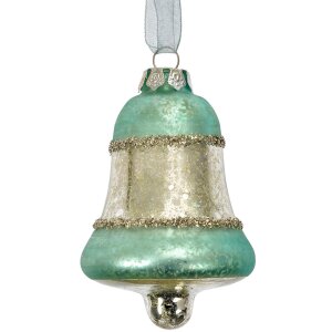 Clayre & Eef 6GL4710BL Pendentif de Noël en verre bleu Ø 5x9 cm style campagnard