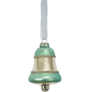 Clayre & Eef 6GL4710BL Pendentif de Noël en verre bleu Ø 5x9 cm style campagnard