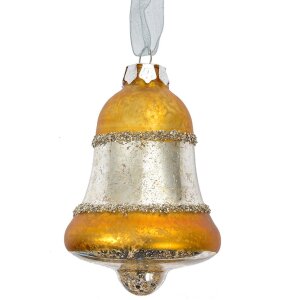 Clayre & Eef 6GL4710Y Pendentif de Noël or argent Ø 5x9 cm verre style campagnard