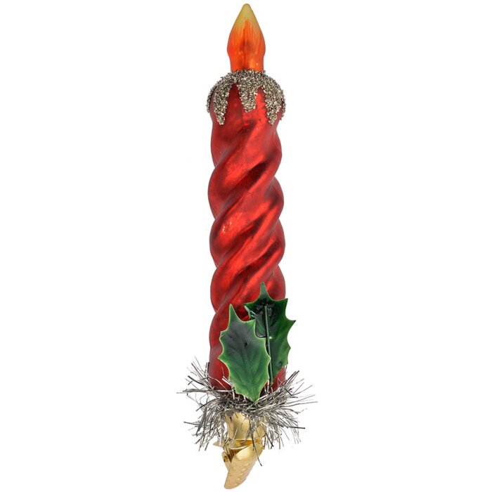 Clayre & Eef 6GL4711 Pendentif de Noël rouge argenté verre 4x3x17 cm style campagnard