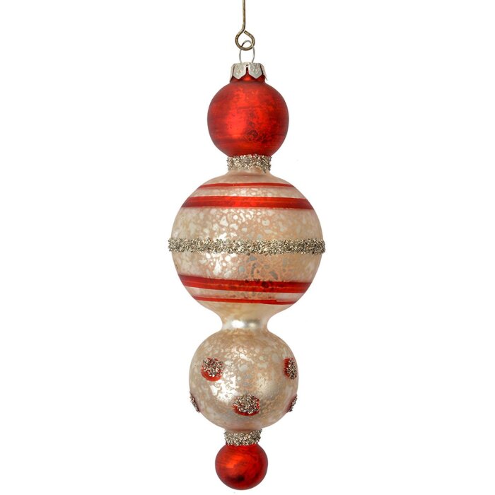 Clayre & Eef 6GL4712 Pendentif de Noël en verre Ø 6x17 cm rouge blanc style campagnard