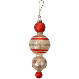 Clayre & Eef 6GL4712 Pendentif de Noël en verre Ø 6x17 cm rouge blanc style campagnard