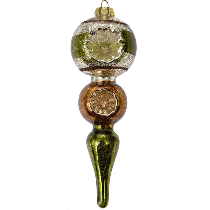 Clayre & Eef 6GL4715 Pendentif de Noël verre vert argent Ø 6x17 cm style campagnard