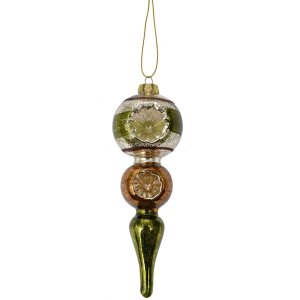 Clayre & Eef 6GL4715 Pendentif de Noël verre vert argent Ø 6x17 cm style campagnard