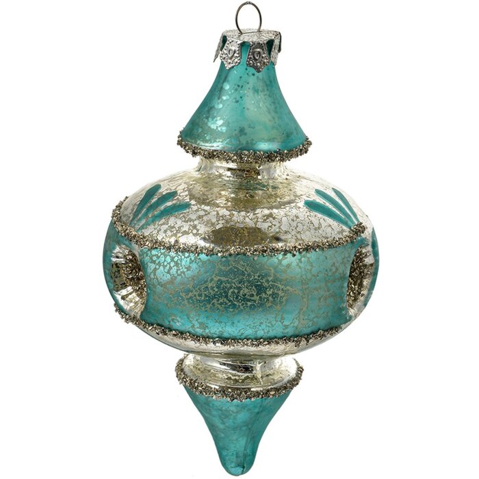 Clayre & Eef 6GL4716 Pendentif de Noël bleu argent Ø 8x13 cm verre style campagne