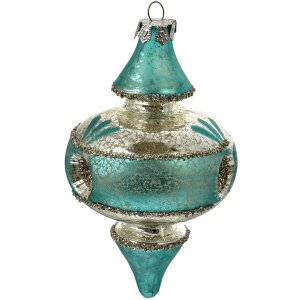 Clayre & Eef 6GL4716 Pendentif de Noël bleu argent Ø 8x13 cm verre style campagne