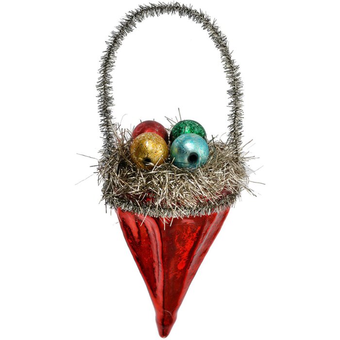 Clayre & Eef 6GL4717 Pendentif de Noël en verre rouge argent Ø 6x10 cm style campagnard