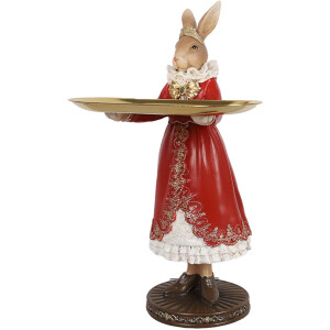 Clayre & Eef 6PR5359 Décoration Lapin avec bol Beige Rouge Or 18x17x31 cm
