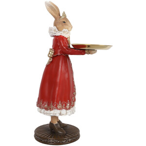 Clayre & Eef 6PR5359 Décoration Lapin avec bol Beige Rouge Or 18x17x31 cm