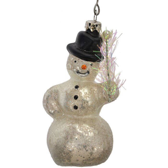 Clayre & Eef 6GL4718 Pendentif de Noël en verre blanc noir Ø 5x10 cm style campagnard