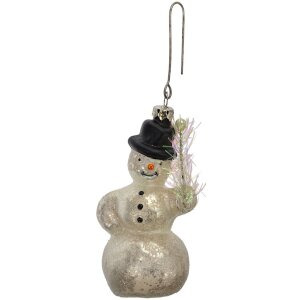 Clayre & Eef 6GL4718 Pendentif de Noël en verre blanc noir Ø 5x10 cm style campagnard