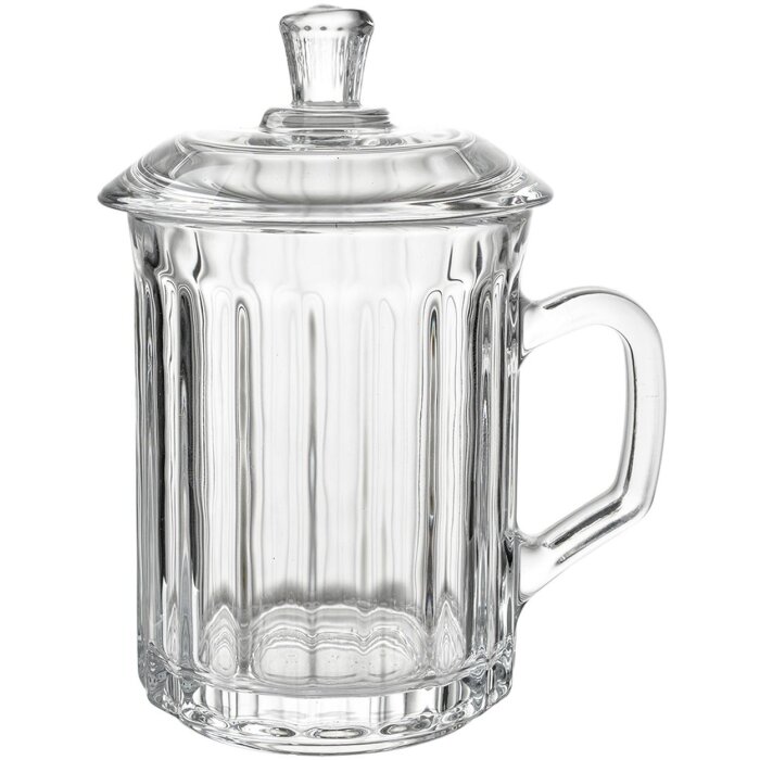 Clayre & Eef 6GL4727 Tasse avec couvercle verre 250 ml cannelé transparent