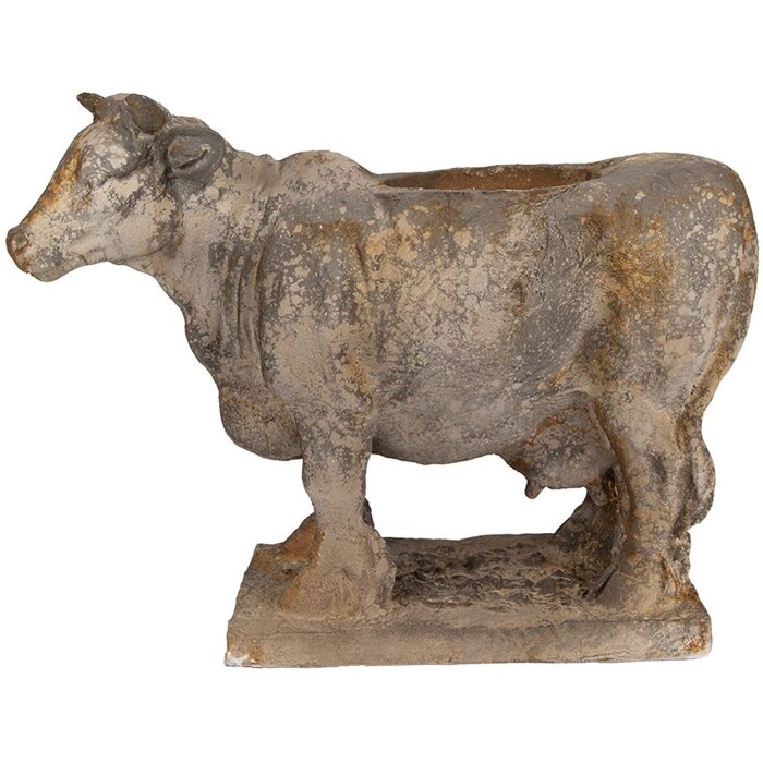 Bassin de fleurs Clayre & Eef 6MG0110 Forme de vache Gris-Beurre 36x15x28 cm Aspect antique