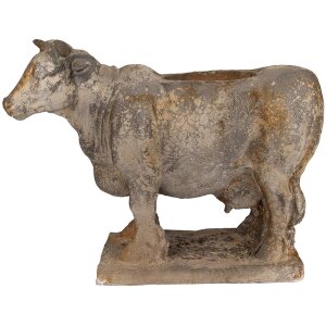 Bassin de fleurs Clayre & Eef 6MG0110 Forme de vache Gris-Beurre 36x15x28 cm Aspect antique