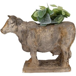 Bassin de fleurs Clayre & Eef 6MG0110 Forme de vache Gris-Beurre 36x15x28 cm Aspect antique