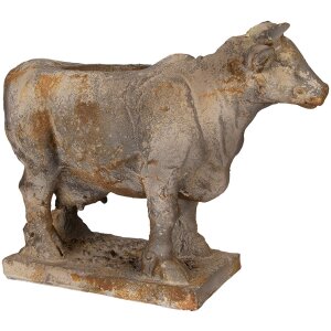 Bassin de fleurs Clayre & Eef 6MG0110 Forme de vache Gris-Beurre 36x15x28 cm Aspect antique
