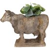 Bassin de fleurs Clayre & Eef 6MG0110 Forme de vache Gris-Beurre 36x15x28 cm Aspect antique