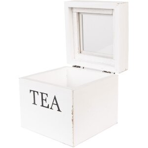 Clayre & Eef 6H2397 Boîte à thé Blanche 12x12x12 cm Bois Vieux Style
