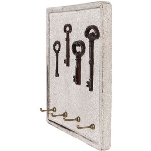 Clayre & Eef 6H2399 Port-clés Beige Marron Bois Fer 22x5x25 cm